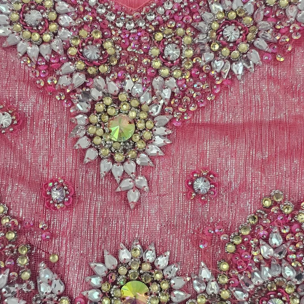 Girls Pink Embellished Indian DesiTunic Skirt Set Size 10 Beaded Sparkly Festive